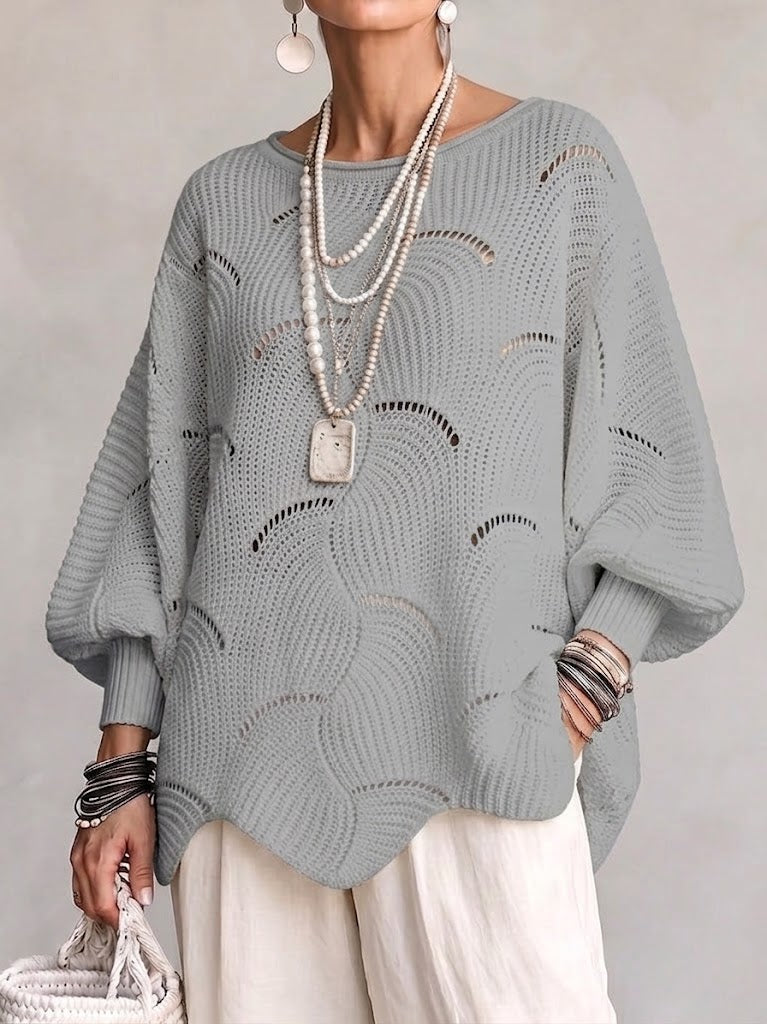 Openwork Wave-Pattern Knit Sweater