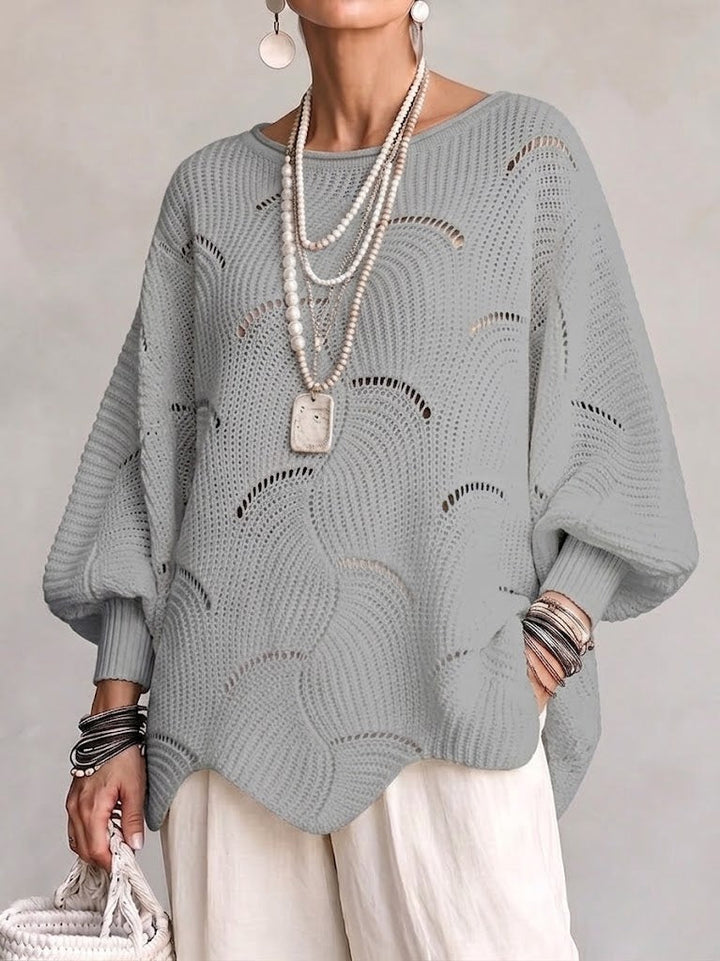 Openwork Wave-Pattern Knit Sweater