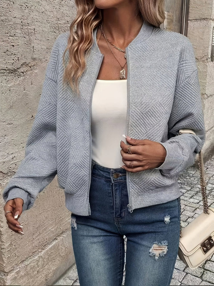 Laura Textured Zip-Up Bomber Jacket