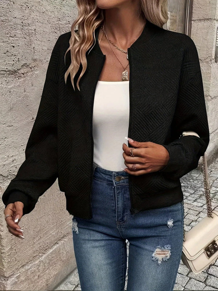 Laura Textured Zip-Up Bomber Jacket