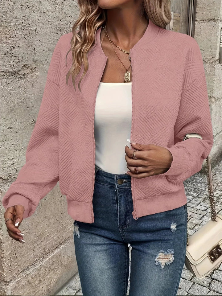 Laura Textured Zip-Up Bomber Jacket