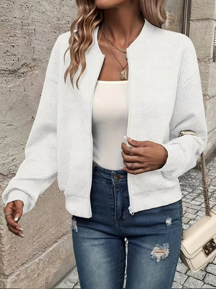 Laura Textured Zip-Up Bomber Jacket