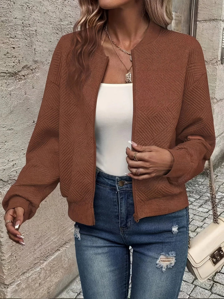 Laura Textured Zip-Up Bomber Jacket
