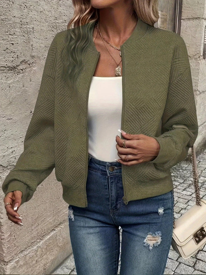 Laura Textured Zip-Up Bomber Jacket