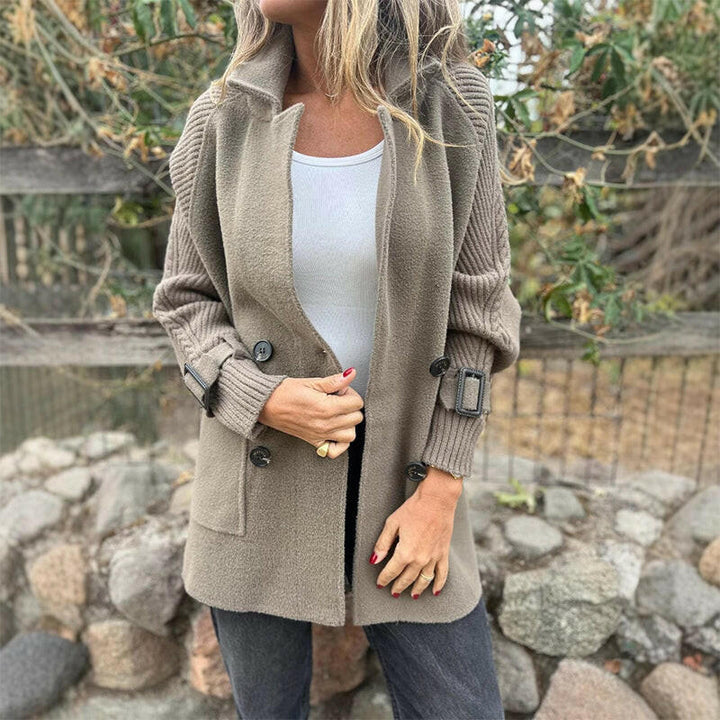Isola Knit-Sleeve Double-Breasted Coat