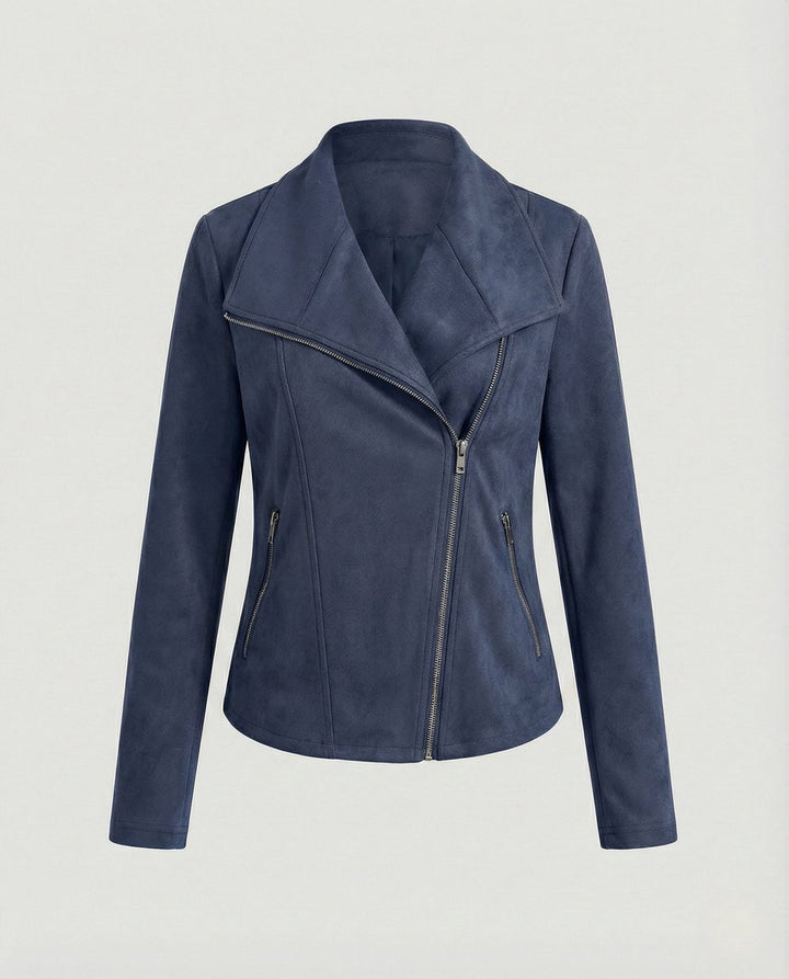 Faux Suede Moto Jacket with Asymmetrical Zipper