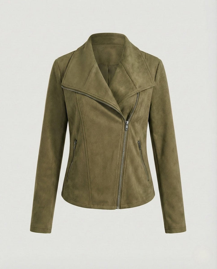 Faux Suede Moto Jacket with Asymmetrical Zipper