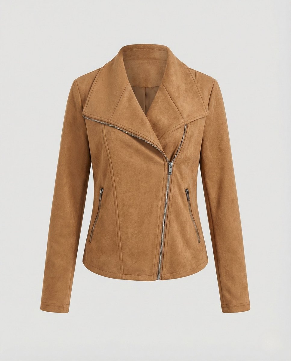 Faux Suede Moto Jacket with Asymmetrical Zipper