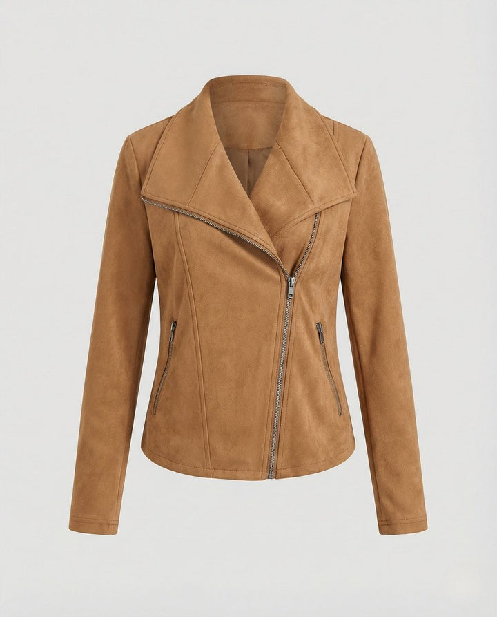 Faux Suede Moto Jacket with Asymmetrical Zipper