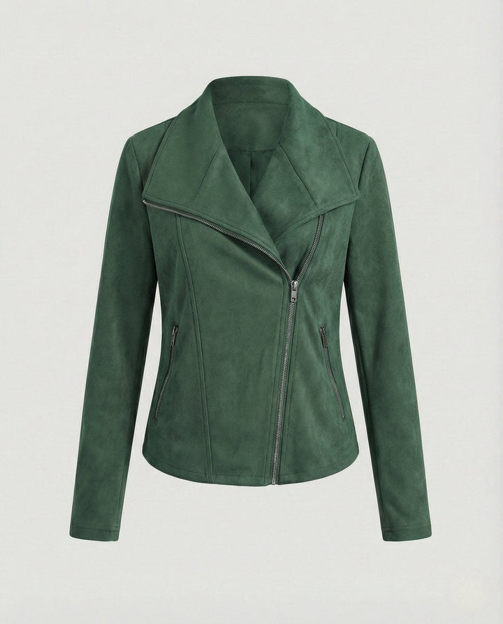 Faux Suede Moto Jacket with Asymmetrical Zipper