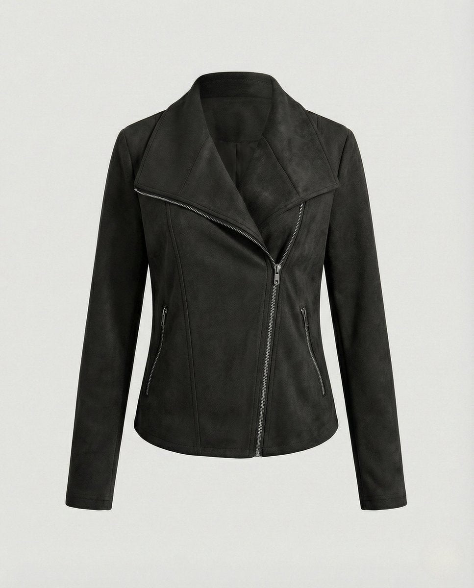 Faux Suede Moto Jacket with Asymmetrical Zipper