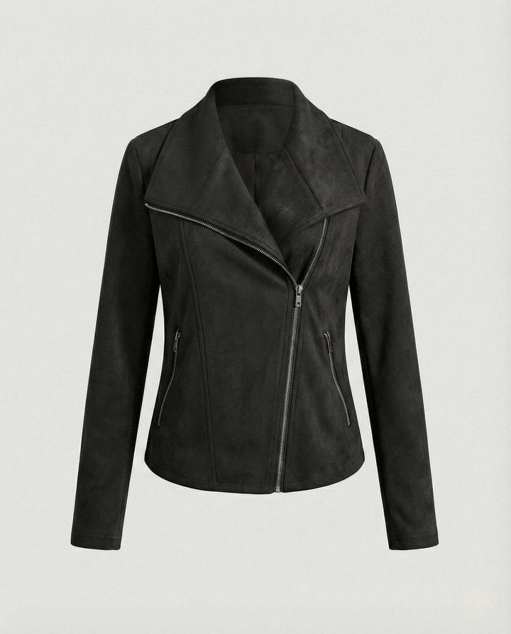 Faux Suede Moto Jacket with Asymmetrical Zipper