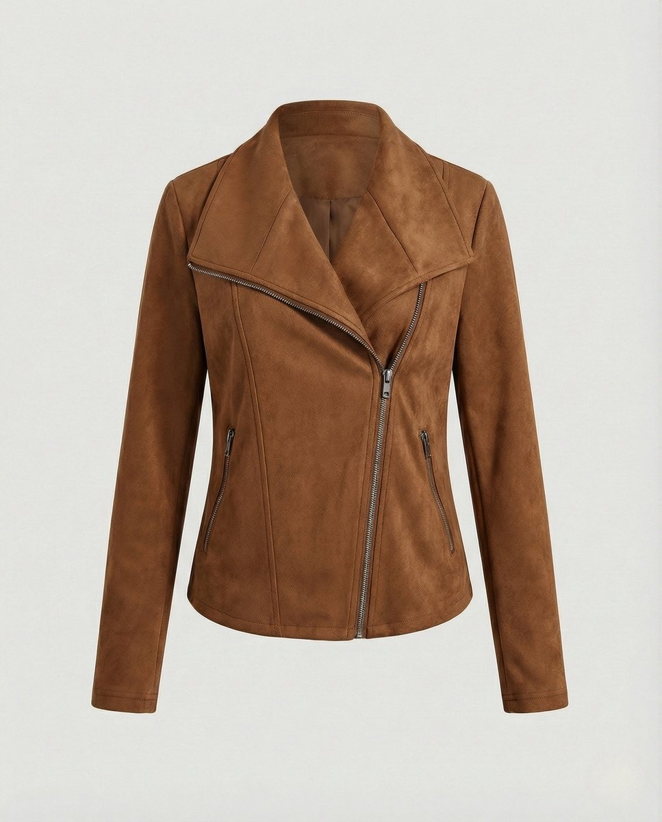 Faux Suede Moto Jacket with Asymmetrical Zipper