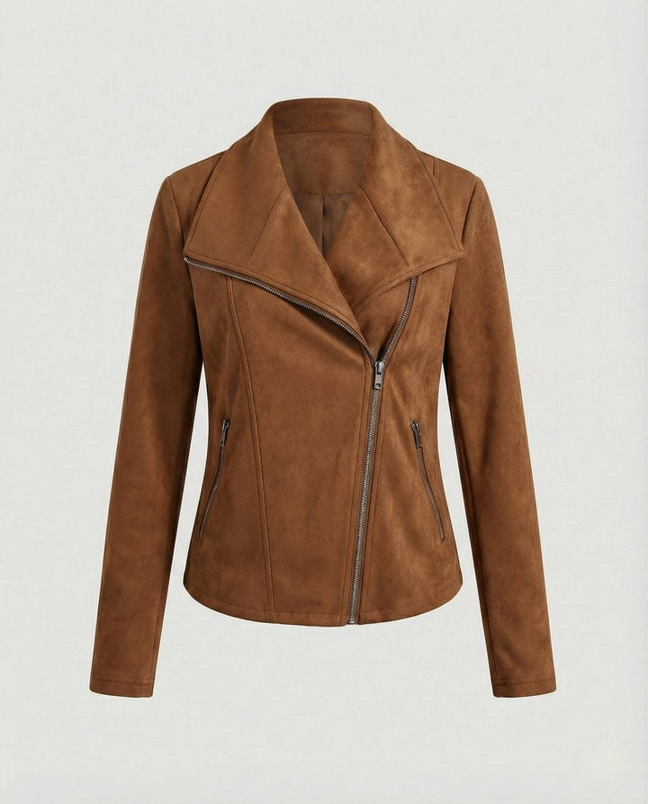 Faux Suede Moto Jacket with Asymmetrical Zipper