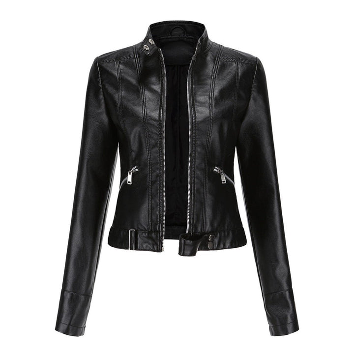 Cropped Moto Jacket with Mandarin Collar