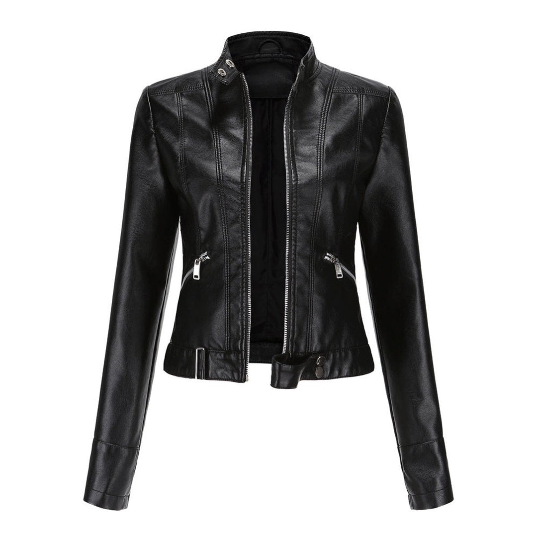 Cropped Moto Jacket with Mandarin Collar