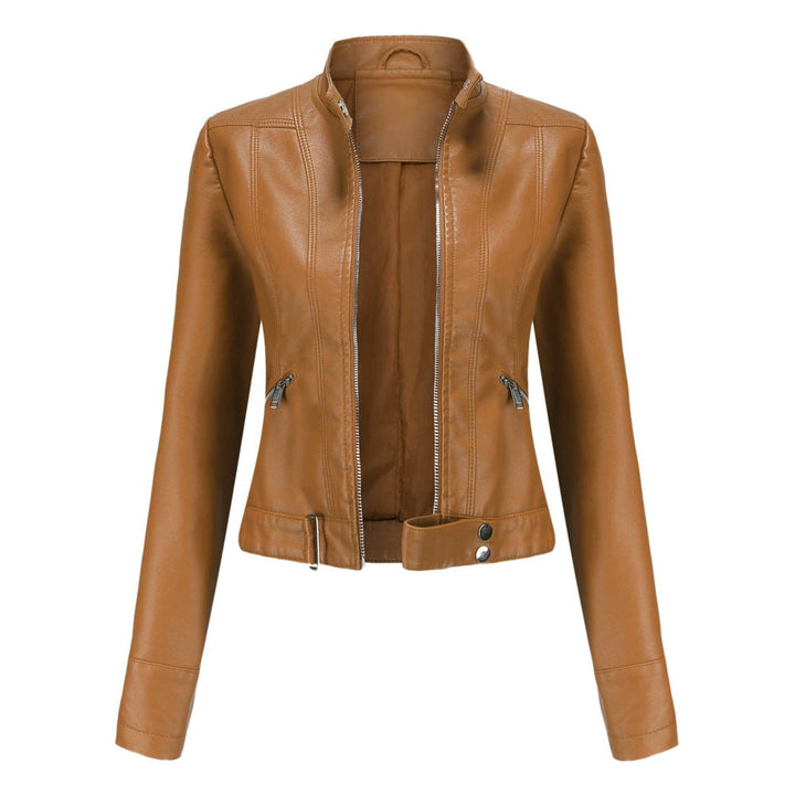 Cropped Moto Jacket with Mandarin Collar