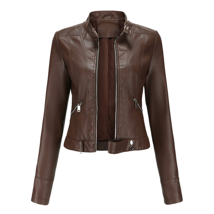 Cropped Moto Jacket with Mandarin Collar