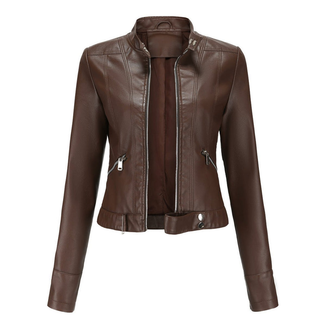 Cropped Moto Jacket with Mandarin Collar