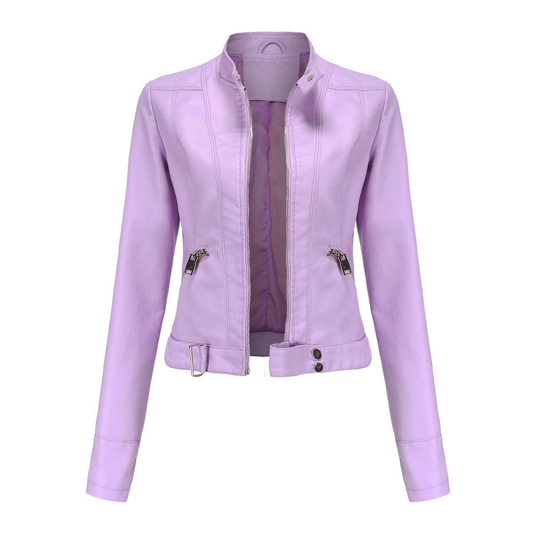 Cropped Moto Jacket with Mandarin Collar