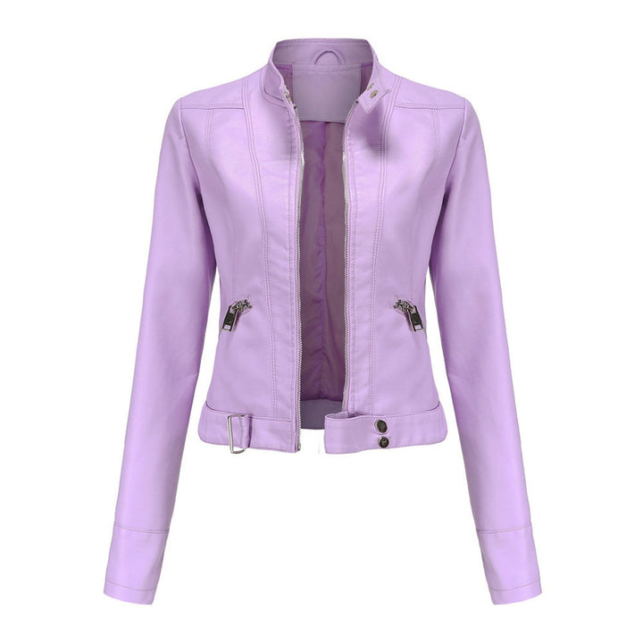 Cropped Moto Jacket with Mandarin Collar