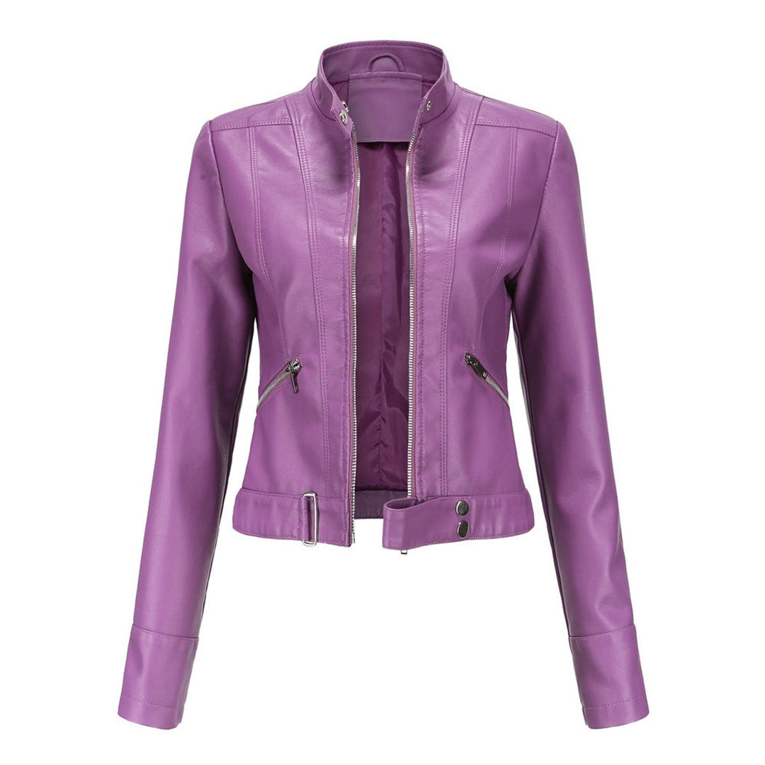 Cropped Moto Jacket with Mandarin Collar