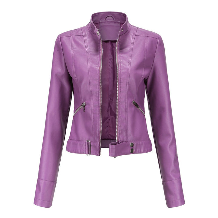 Cropped Moto Jacket with Mandarin Collar