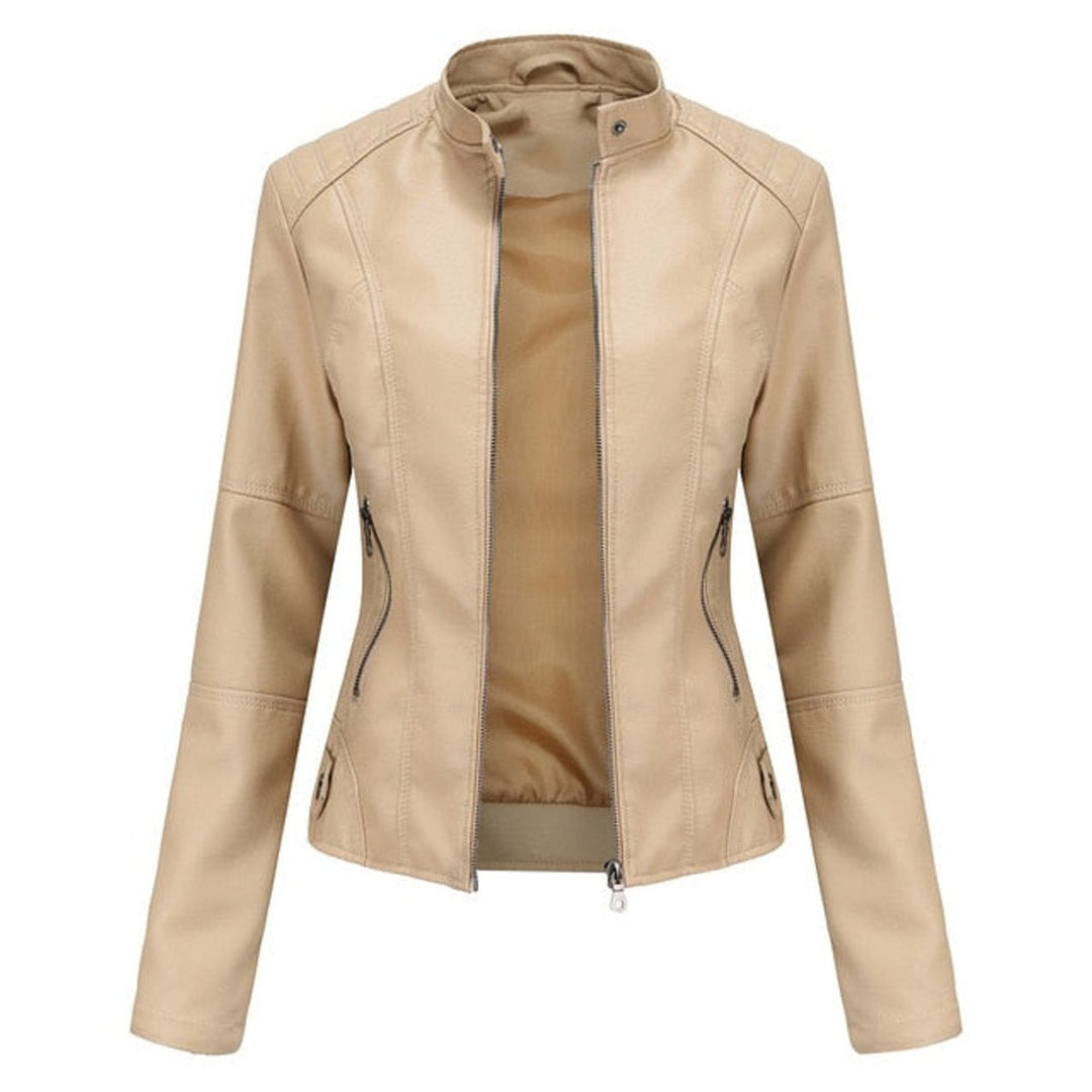Refined Band-Collar Biker Jacket