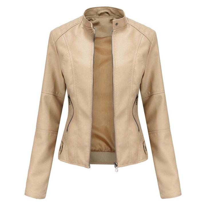 Refined Band-Collar Biker Jacket