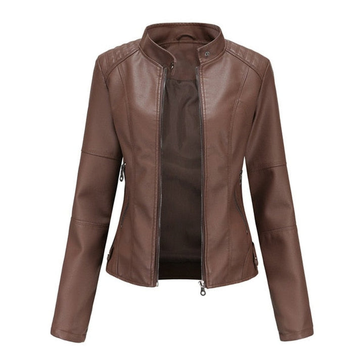 Refined Band-Collar Biker Jacket