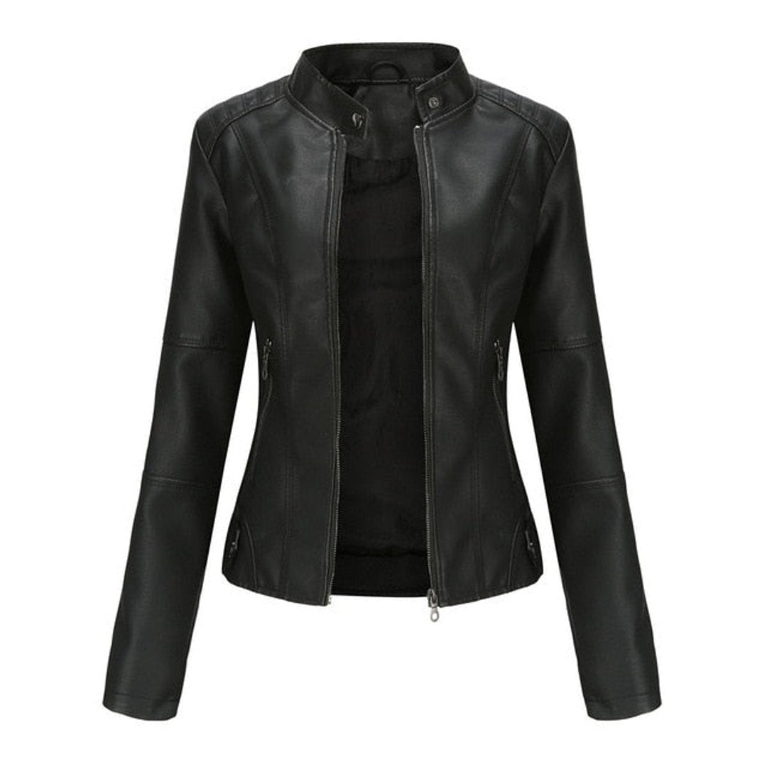 Refined Band-Collar Biker Jacket