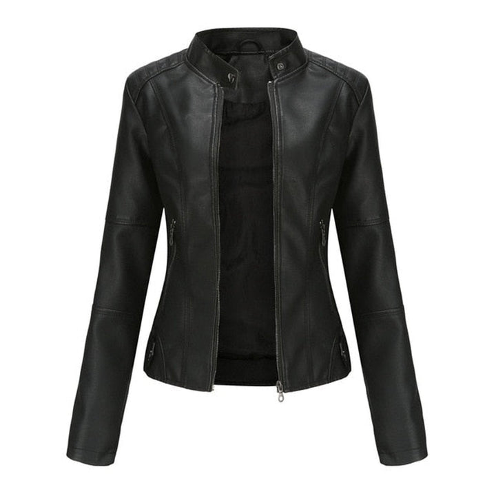 Refined Band-Collar Biker Jacket