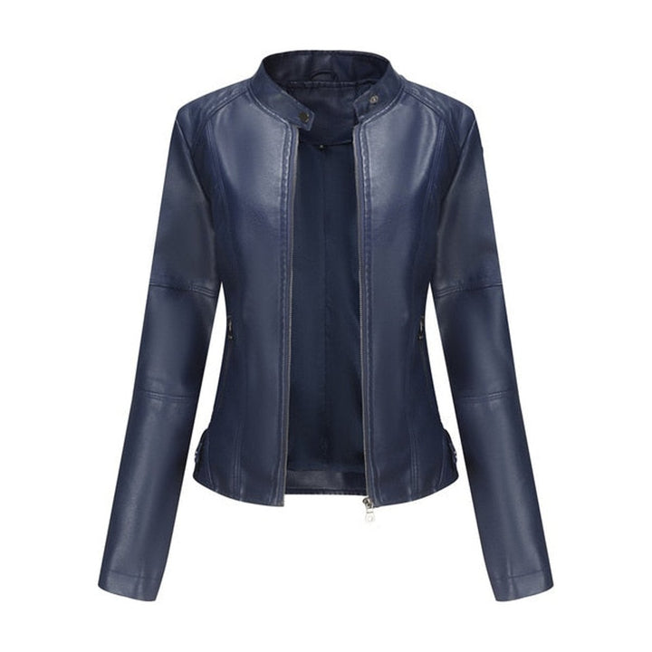 Refined Band-Collar Biker Jacket