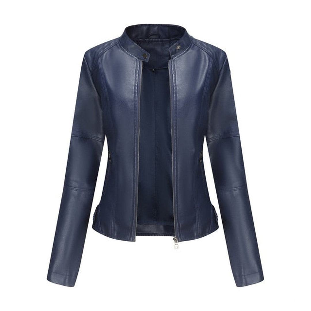 Refined Band-Collar Biker Jacket