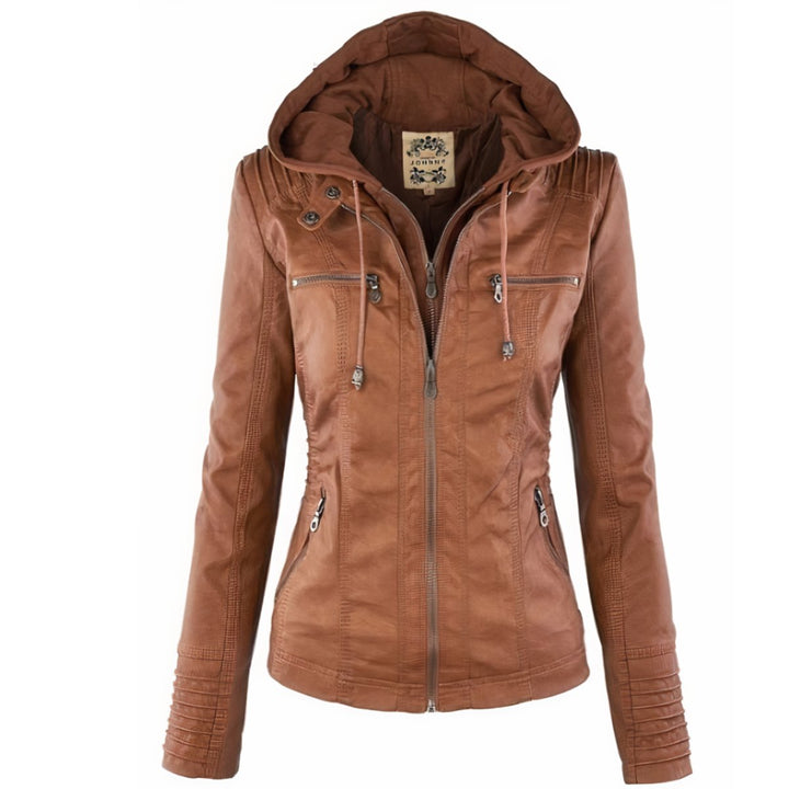 Moto-Style Jacket with Removable Hood