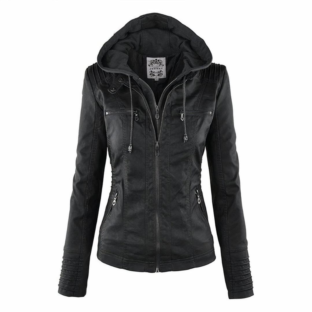 Moto-Style Jacket with Removable Hood
