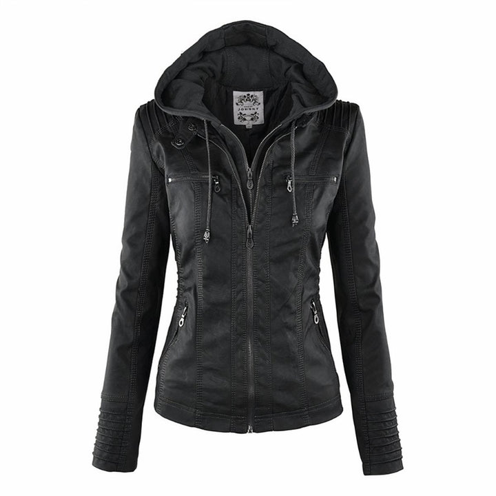 Moto-Style Jacket with Removable Hood