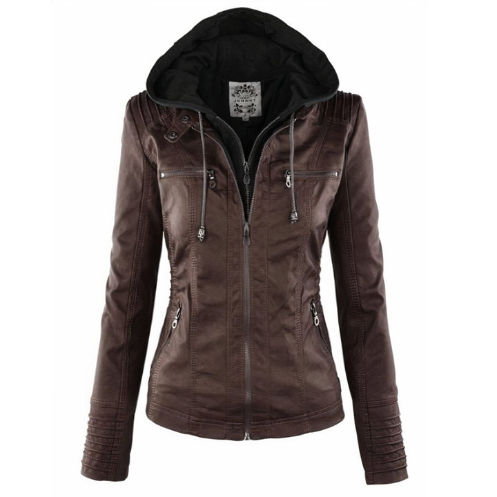 Moto-Style Jacket with Removable Hood
