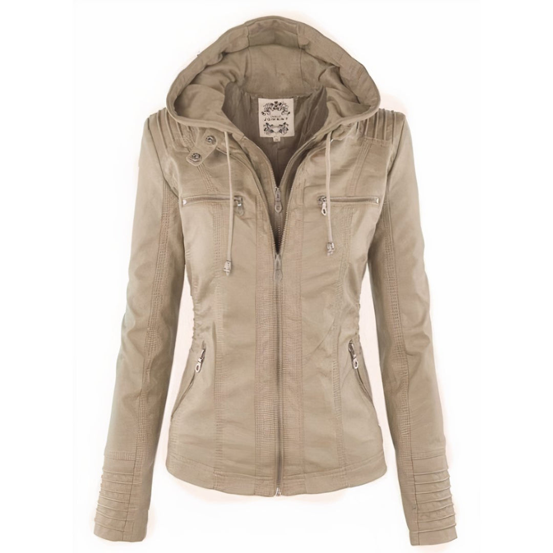 Moto-Style Jacket with Removable Hood