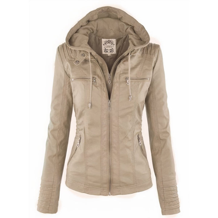 Moto-Style Jacket with Removable Hood