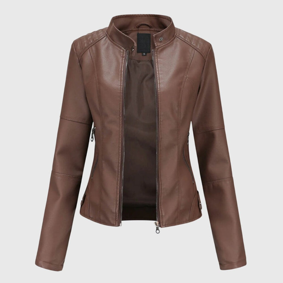 Slim-Fit Stand-Collar Zip-Front Moto Jacket