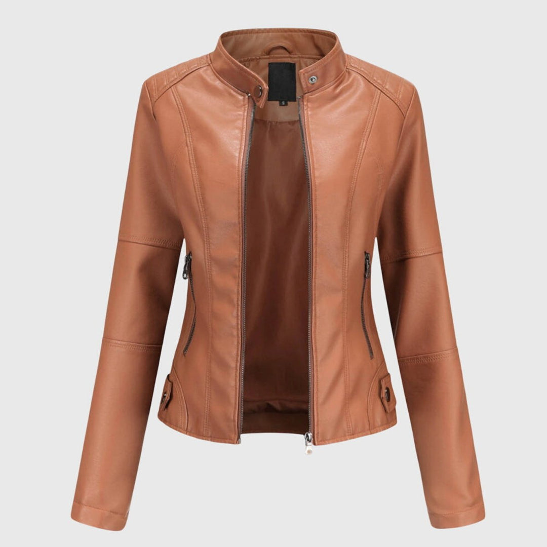 Slim-Fit Stand-Collar Zip-Front Moto Jacket