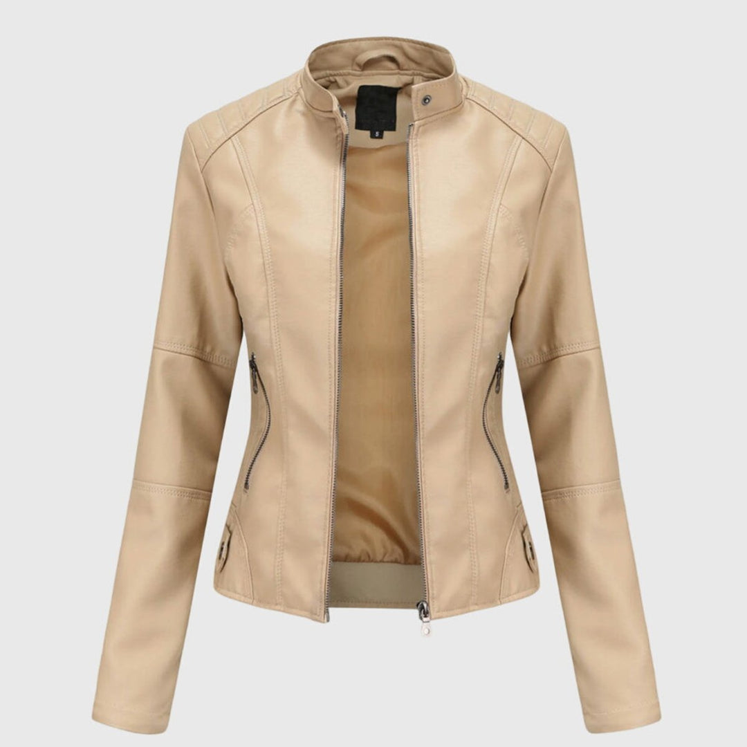Slim-Fit Stand-Collar Zip-Front Moto Jacket