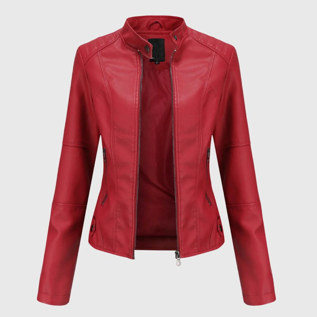 Slim-Fit Stand-Collar Zip-Front Moto Jacket